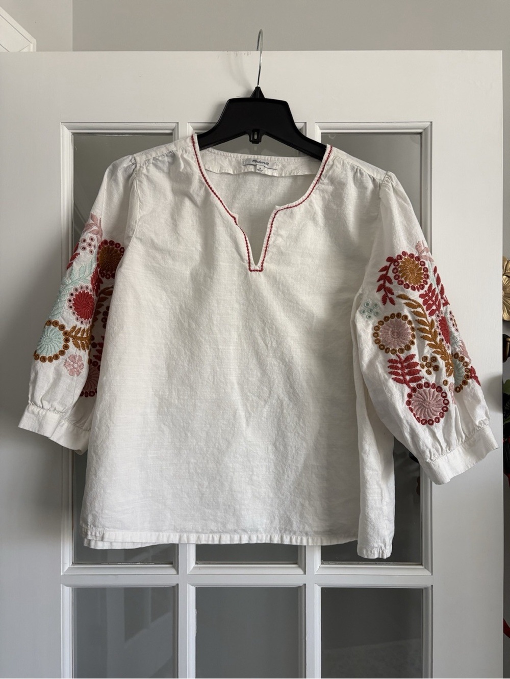 Madewell Embroidered-Sleeve Popover Top